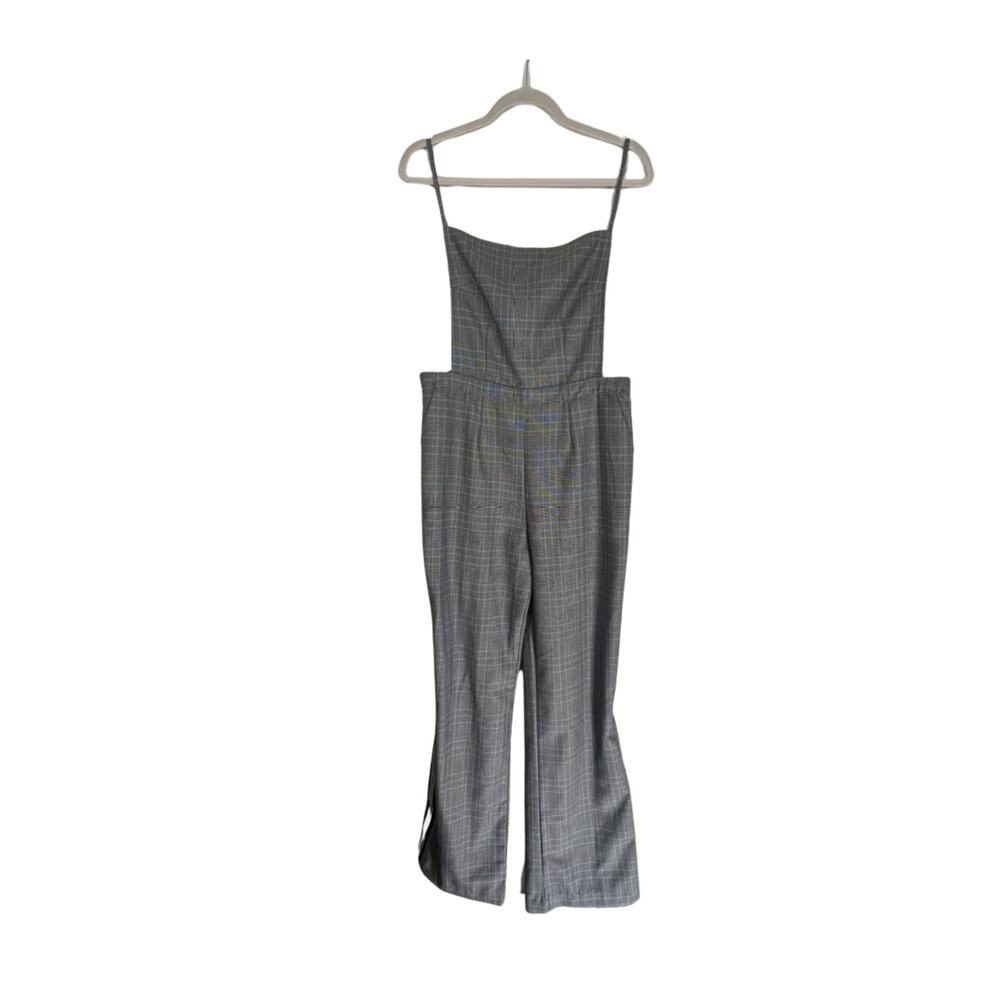 INA Black & White Plaid Adjustable Straps Back Zipper One Piece Overalls‎ Size L